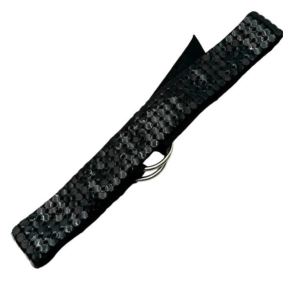 SHIH SHIH Stephanie Lin Black Satin Sequin Silver Metal‎ O-ring Tie Belt 40\